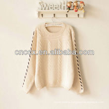 PK17ST076 cable knit crew neck ladies sweater